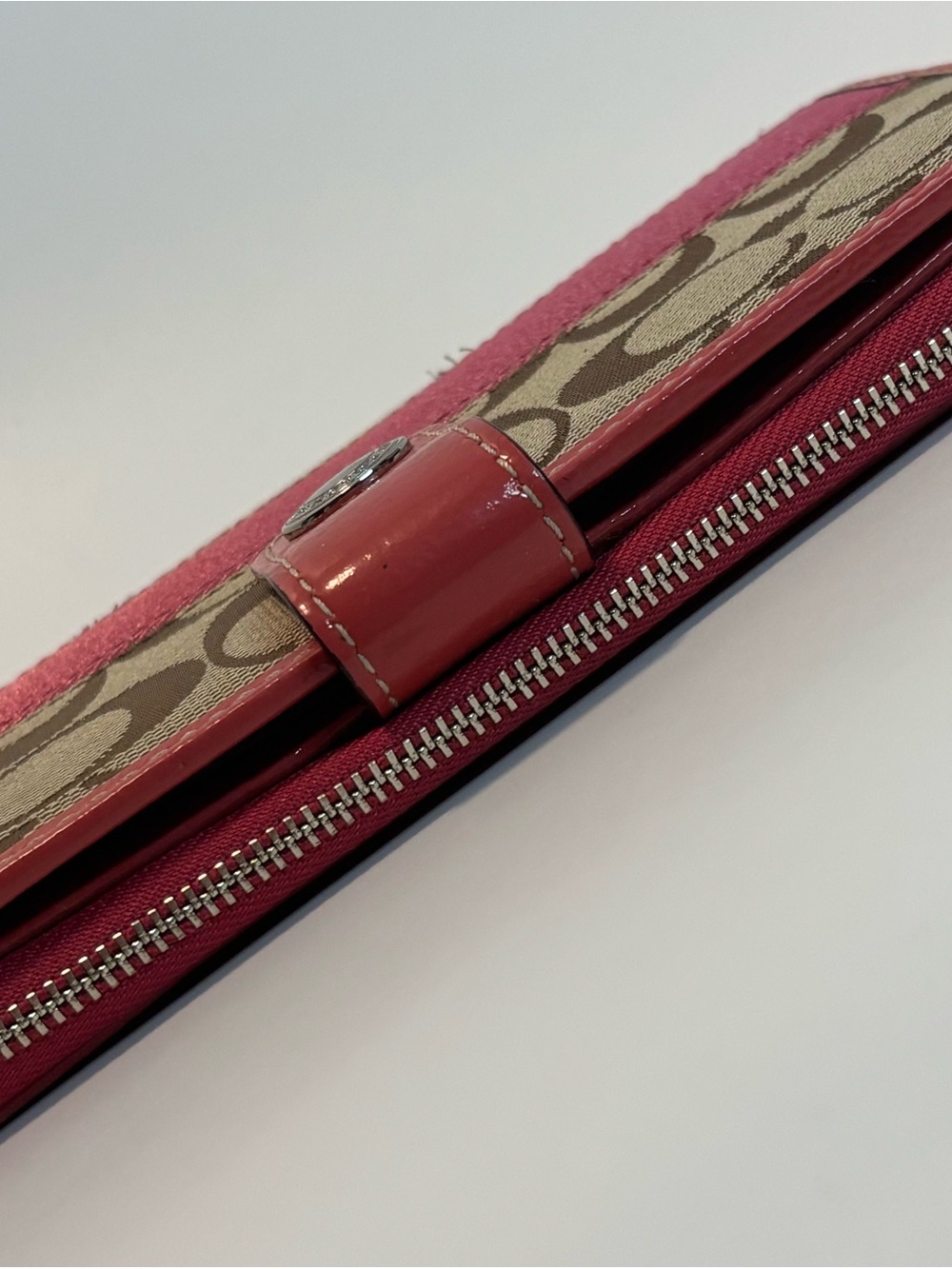 COACH ($229) Legacy Signature Zip-Around Wallet in Tan Canvas with Berry Accents - Picture 6 of 14